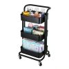 3-Tier Metal Rolling Utility Cart Multi-function Organizer Shelf Kitchen Organizer Rack Tower Rack with Wheels Trolley Cart, Black