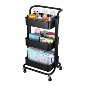 3-Tier Metal Rolling Utility Cart Multi-function Organizer Shelf Kitchen Organizer Rack Tower Rack with Wheels Trolley Cart, Black