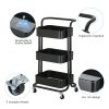 3-Tier Metal Rolling Utility Cart Multi-function Organizer Shelf Kitchen Organizer Rack Tower Rack with Wheels Trolley Cart, Black