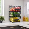 Oceanstar 3-Tier Metal Wire Storage Basket Stand with Removable Baskets â€“ Black