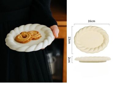 Ceramic Plate Cake Dessert Refreshments Saucer Dim Sum Plate Snack Dish Dish (Option: Small Oval Disk Custard)