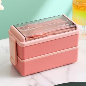 Plastic Lunch Box Microwavable Lunch Box Set Double Layer Divider With Cutlery (Option: Pink-Double layer)