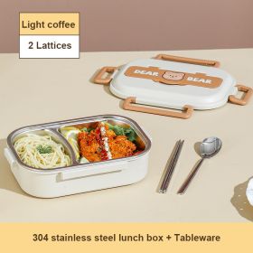 304 Stainless Steel Partition Sealed Insulated Lunch Box (Option: Light coffee-2Lattices no bag)