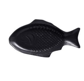 Household Ceramic Fish Plate Color Glaze Tableware Special Shape (Option: Black-28x15cm)