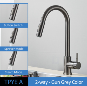 304 Stainless Steel Kitchen Pull-out Faucet (Option: Gun Grey Color-TPYE A)