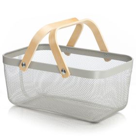 Wooden Handle Mesh Basket Fruit Basket (Option: Gray-40x25x18cm)