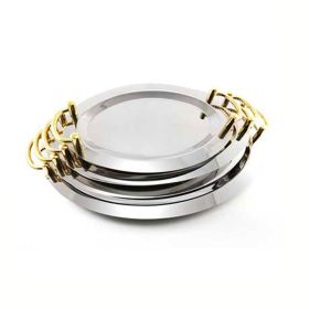 Stainless Steel Mirror Plate Square Mirror Plate Hotel Buffet Plate 16 -22Tray Tableware (Option: Round gold ear-22inch)