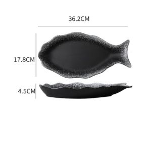 Commercial Hotel Large Size Steamed Fish Plate Japanese Household Ceramic Tableware (Option: Fish pan twilight snow-36.2x17.8cm)