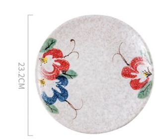 Ceramic Plate Sushi Home Round Western Food Steak Plate (Option: Peony flower-23.2x23.2x3cm)