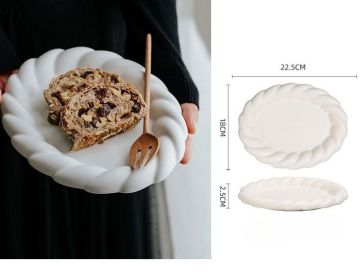 Ceramic Plate Cake Dessert Refreshments Saucer Dim Sum Plate Snack Dish Dish (Option: Large Oval Disk Milky White)