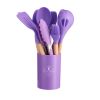 11pcs Wooden Handle Silicone Kitchen Utensils Set Storage Bucket Non-stick Shovel Spoon Cooking Kitchen Utensils 11 Pieces Set Silicone Shovel Spoon