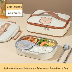 304 Stainless Steel Partition Sealed Insulated Lunch Box (Option: Light coffee-4Lattices bag)