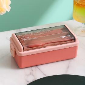 Plastic Lunch Box Microwavable Lunch Box Set Double Layer Divider With Cutlery (Option: Pink-Single layer)