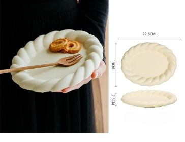 Ceramic Plate Cake Dessert Refreshments Saucer Dim Sum Plate Snack Dish Dish (Option: Large Oval Disk Custard)