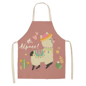 Alpaca Cartoon Cotton Linen Apron Sleeveless Antifouling Kitchen Home Cooking Waist Hanging Neck Kids' Bib (Option: 26-65 X53cm Conventional)